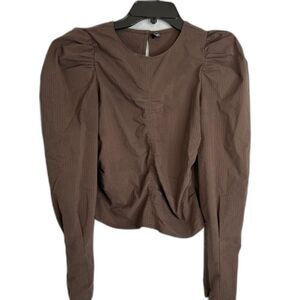 Pieces Brown Puff Shoulder Long Sleeve Scoop Neck Ruched Top Sz SM‎